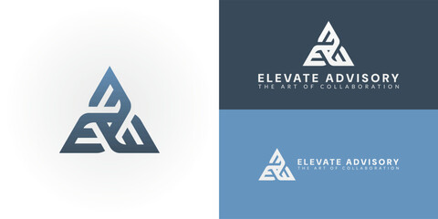 The logo features three interwoven shapes in a triangular frame, subtly forming the initials EA. This logo represents integrated advisory services for the Consulting and Business Services Industry.