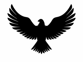 Fototapeta premium Black vector silhouette of an eagle in flight with spread wings, a wild bird illustration symbol