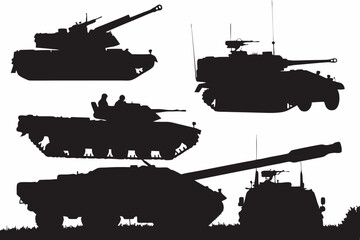 Set of military tank vector silhouettes icon illustration for army defense and war