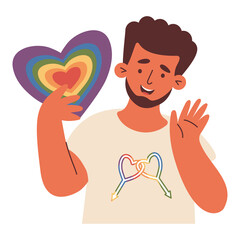 Pride Month. Ethnic Man with Rainbow Heart