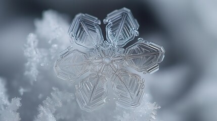 Detailed macro view of delicate snowflake.