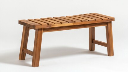 Coastal teak shower bench isolated on white background. 