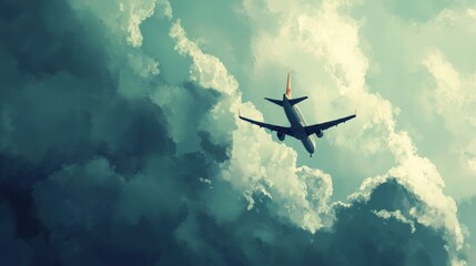 Fototapeta premium Airplane Soaring Through Cloudy Skies: A Breathtaking Aerial View