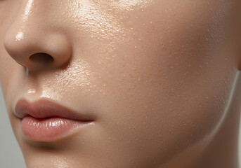 Closeup of Hydrated and Healthy Skin Glowing with Natural Radiance: A Detailed Macro Photography of Facial Features