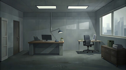 Grey office room with copyspace and minimal clean interior style
