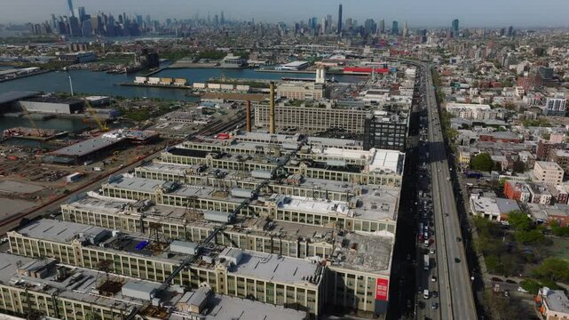 Aerial View of BQE Through Greenwood Heights, Brooklyn (ProRes 422HQ)