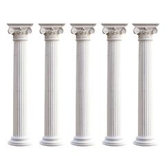 A set of six pristine marble columns, embodying the grandeur of ancient Greece, isolated on a clean white background (4)