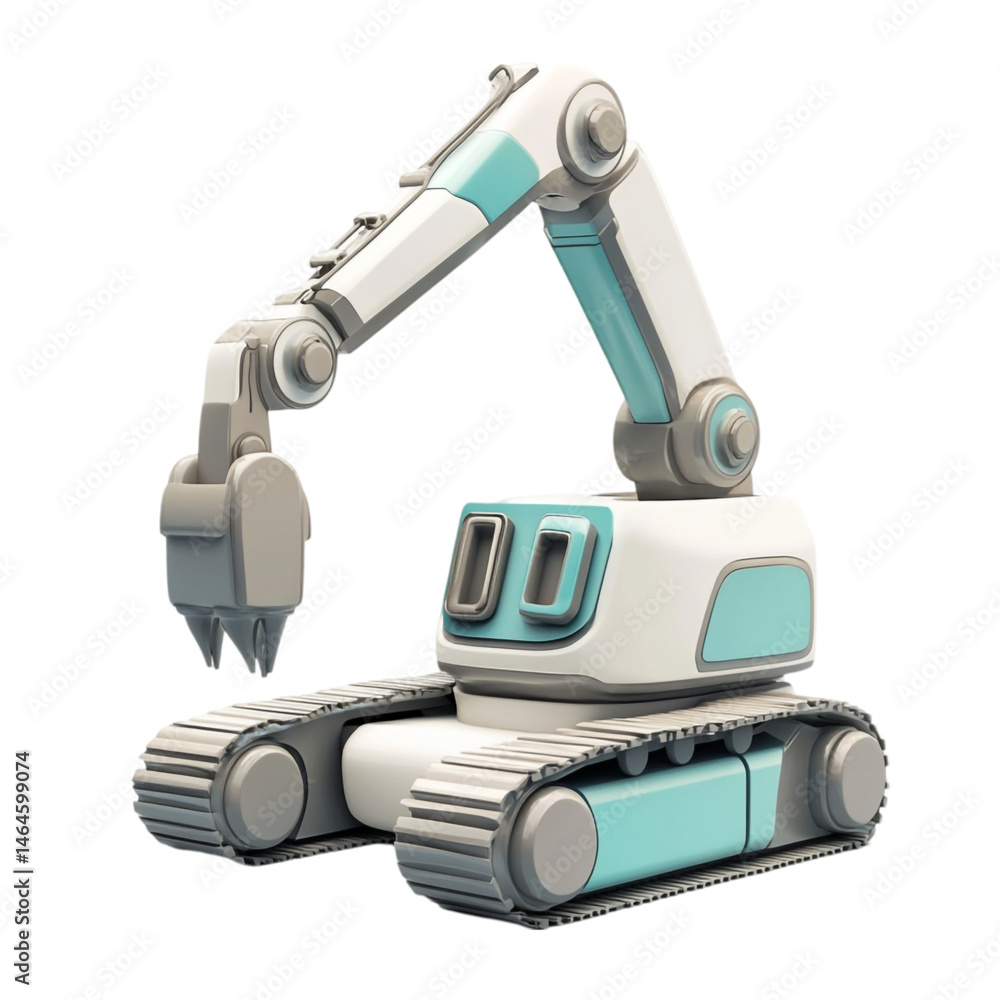 Poster robotic excavator on treads digging machine automation technology future