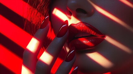 Nails Art, Face Beauty Design, Manicure, and Red Lip Makeup Brushes
