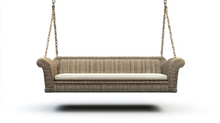 Colonial wicker porch swing isolated on white background. 