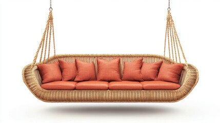 Colonial wicker porch swing isolated on white background 