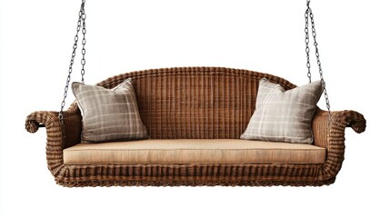 Colonial wicker porch swing isolated on white background 