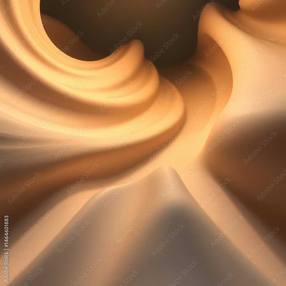 Poster swirls of golden light dance in an abstract desert landscape at dusk, creating a mesmerizing visual 