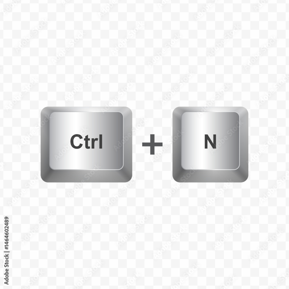 Poster keyboard button, vector illustration of shortcut ctrl n on white color and transparent background