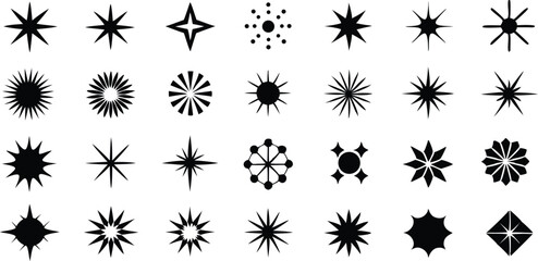 Sparkle vector set, hand-drawn shining stars, comic burst elements, glowing sparkling star highlight. Dynamic light flash, twinkle star, firework effect