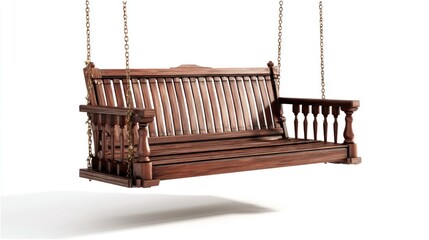 Colonial wooden porch swing isolated on white background  