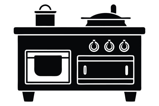 black stove with pots and oven clip art preview