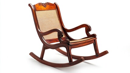 Colonial wooden rocking chair isolated on white background. 