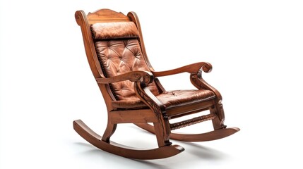 Colonial wooden rocking chair isolated on white background. 
