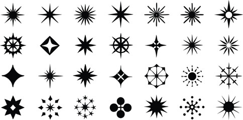 Sparkle vector set, hand-drawn shining stars, comic burst elements, glowing sparkling star highlight. Dynamic light flash, twinkle star, firework effect