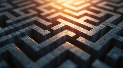 Intricate Dark Maze Pattern with Wooden Walls and Soft Lighting Creating Depth and Complexity for Architectural and Design Concepts
