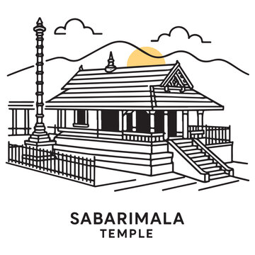 Shabarimala Temple Line Art Vector Drawing