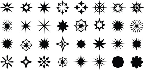 Sparkle vector set, hand-drawn shining stars, comic burst elements, glowing sparkling star highlight. Dynamic light flash, twinkle star, firework effect