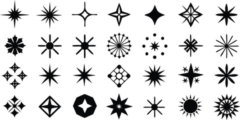 Sparkle vector set, hand-drawn shining stars, comic burst elements, glowing sparkling star highlight. Dynamic light flash, twinkle star, firework effect