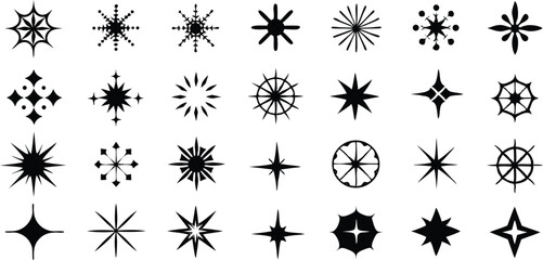 Sparkle vector set, hand-drawn shining stars, comic burst elements, glowing sparkling star highlight. Dynamic light flash, twinkle star, firework effect