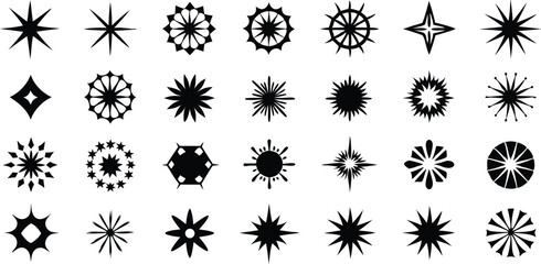 Sparkle vector set, hand-drawn shining stars, comic burst elements, glowing sparkling star highlight. Dynamic light flash, twinkle star, firework effect