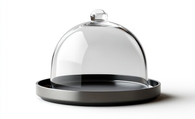 Obraz premium Elegant Glass Cloche on Metallic Tray for Displaying Food or Decorative Items in Minimalist Setting
