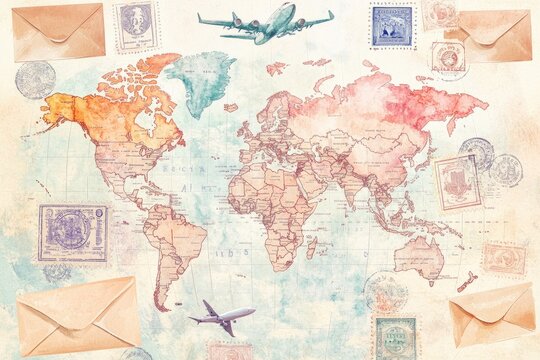 Vintage world map with travel elements