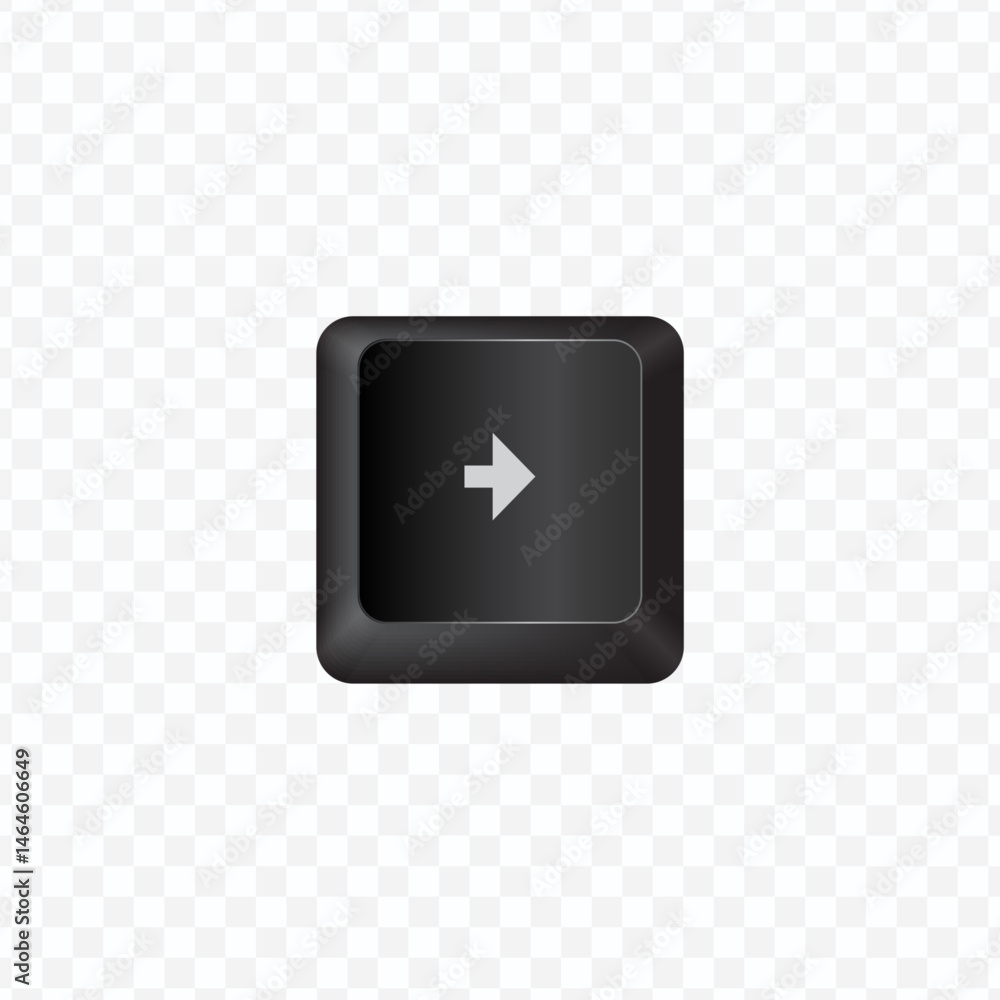 Poster keyboard button, vector illustration of direction right on dark color and transparent background