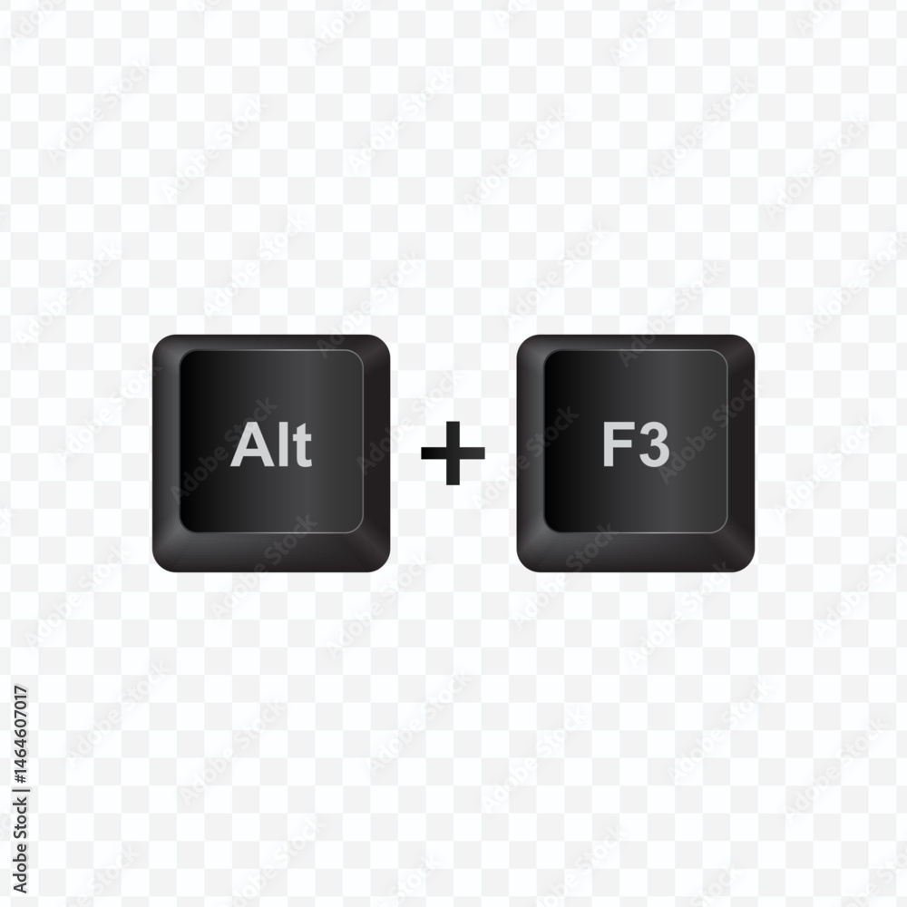 Poster keyboard button, vector illustration of shortcut alt f3 on dark color and transparent background