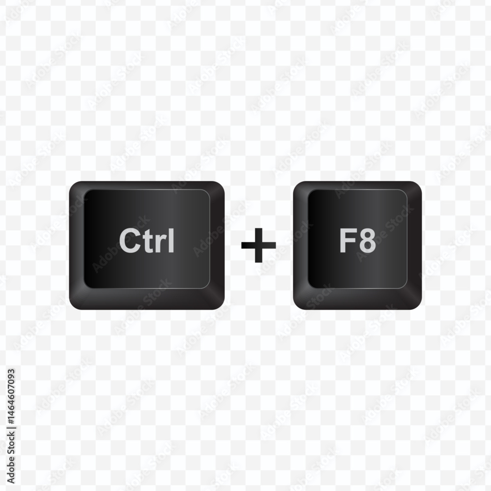 Poster keyboard button, vector illustration of shortcut ctrl f8 on dark color and transparent background