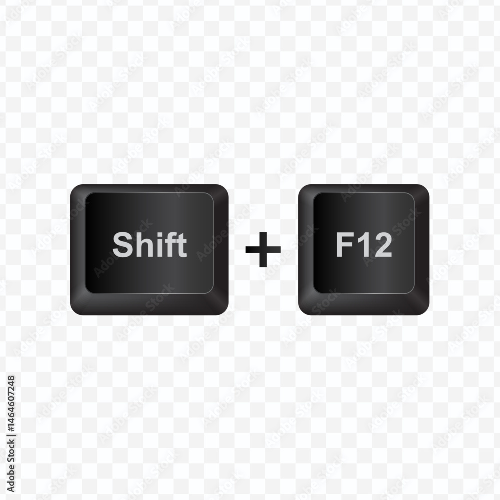 Poster keyboard button, vector illustration of shortcut shift f12 on dark color and transparent background