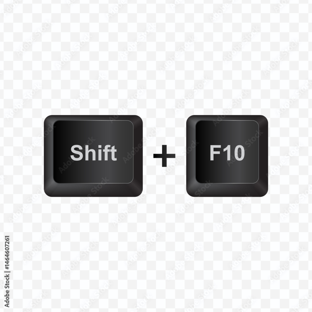 Poster keyboard button, vector illustration of shortcut shift f10 on dark color and transparent background