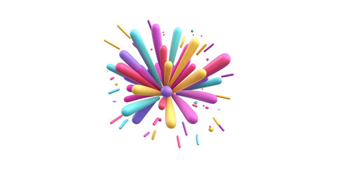 Colorful 3D Abstract Burst Design. Vibrant Explosion Of Shapes And Colors Isolated On Transparent Background