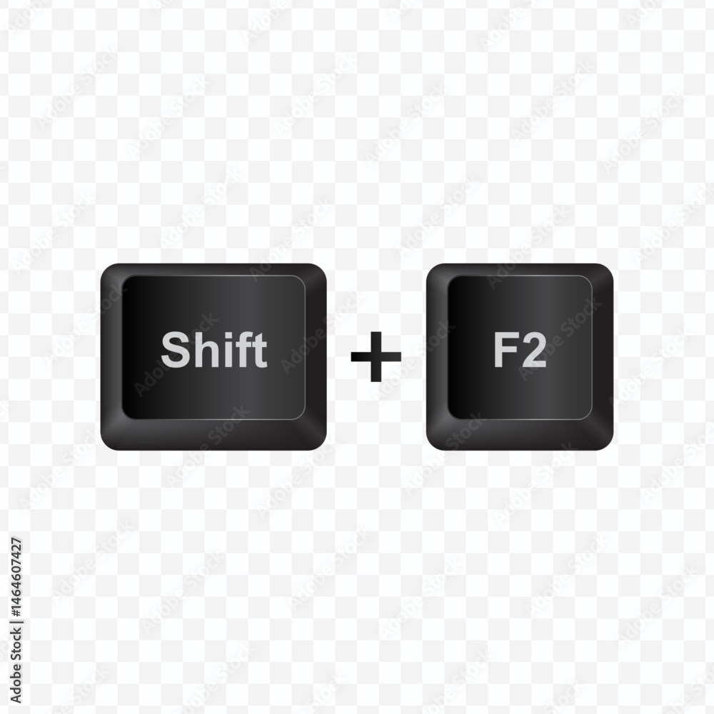 Poster keyboard button, vector illustration of shortcut shift f2 on dark color and transparent background