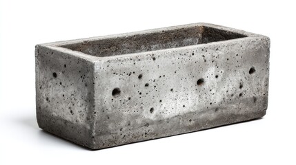 Concrete garden planter with drainage holes isolated on white background  
