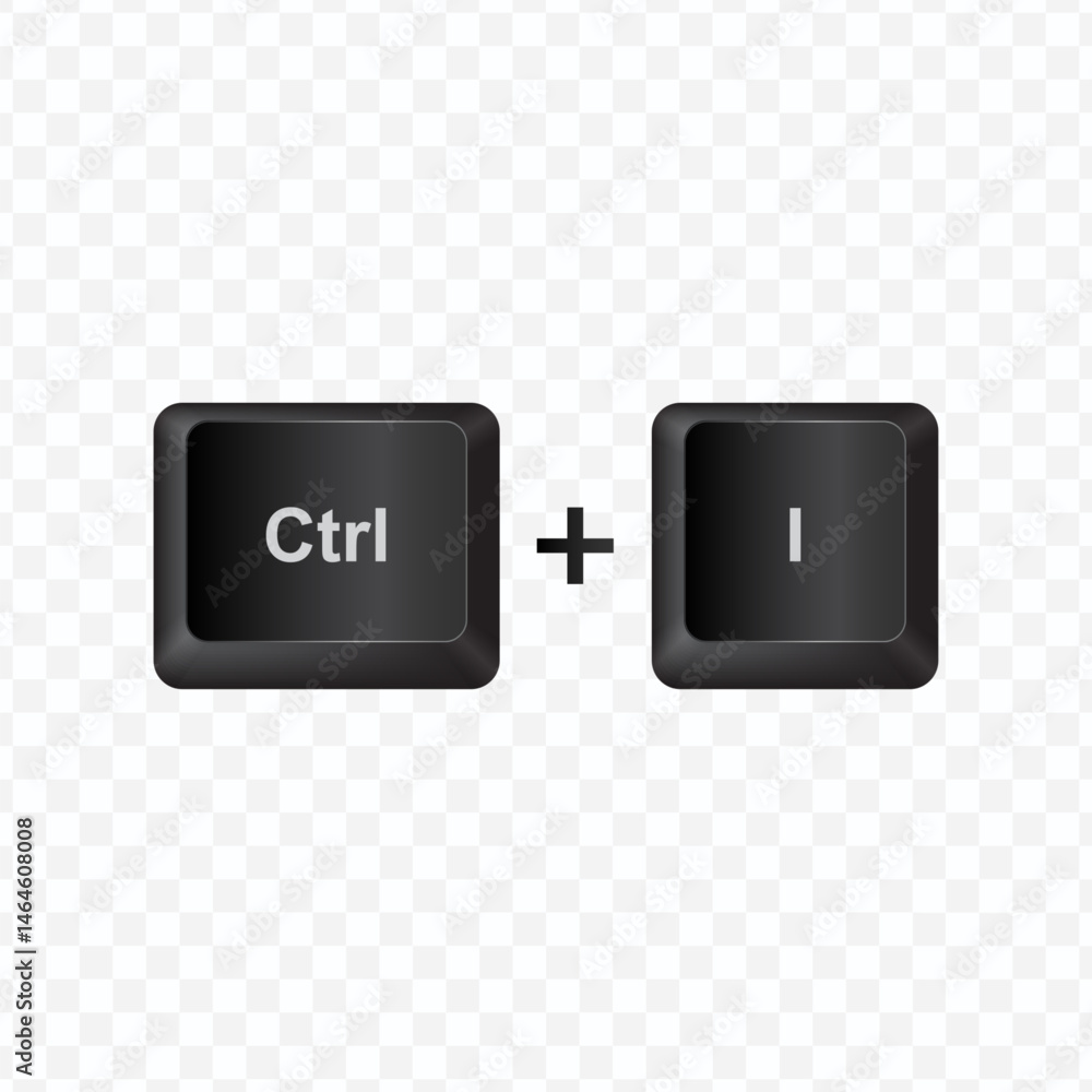 Poster keyboard button, vector illustration of shortcut ctrl and i on dark color and transparent background