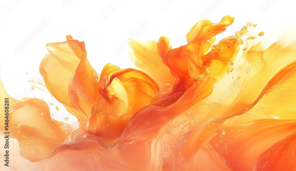 Poster vibrant flowing orange and yellow liquid splash with soft waves and splashes creating artistic textu