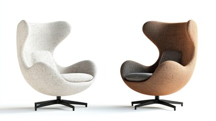 Contemporary egg-shaped swivel chair isolated on white background.  