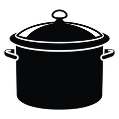 Shiny black cooking pot with lid and two handles ready to cook delicious meals