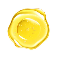 Circular droplet yellow oily liquid isolated on white background