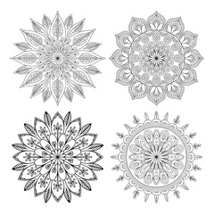 A silhouette of mandala coloring Icon vector on a white background