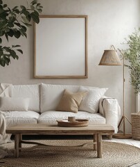 Cozy and Minimalistic Living Room Design with Neutral Tones and Natural Decor Elements