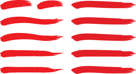 Vintage line vector brush strokes set. Red hand drawn stripes calligraphy brushstrokes set. Rough grunge thick paint line textures. Grungy sketchy rectangle text boxes collection
