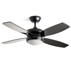 Contemporary glass-blade ceiling fan isolated on white background. 