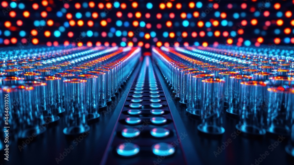 Aufkleber abstract technology background illuminated glass cylinders and dynamic data flow